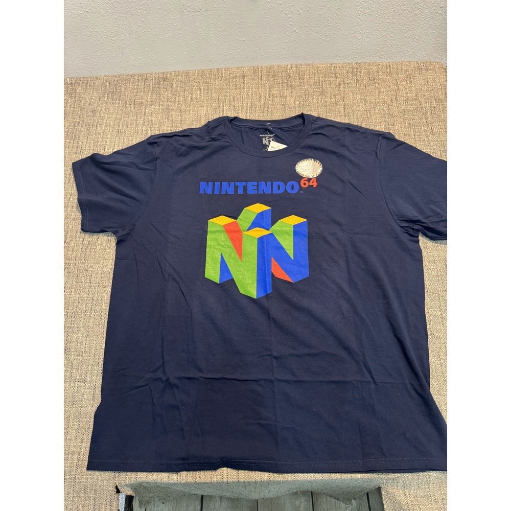 Nintendo N64 T-Shirt Men's 2XL Blue Graphic Print 100% Cotton Crew Neck Pullover
